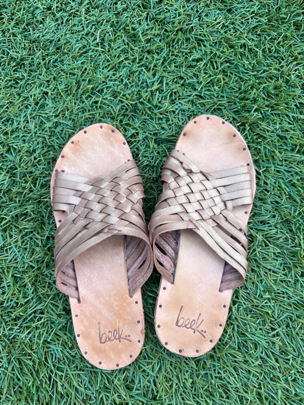 beek Woven Metallic Bronze Slide Sandals